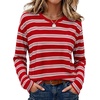 WIHOLL Long Sleeve Shirts for Women Stripe Tops Loose Oversized Fall Outfit(Red White)