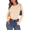 WIHOLL Long Sleeve Thermal Shirt for Women Light Fleece Tops Fall 2026 Crew Neck Casual Basic T-Shirts(C-beige)
