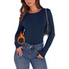 WIHOLL Long Sleeve Thermal Shirt for Women Light Fleece Tops Fall 2026 Crew Neck Casual Basic T-Shirts(D-navy Blue)