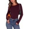 WIHOLL Long Sleeve Thermal Shirt for Women Light Fleece Tops Fall 2026 Crew Neck Casual Basic T-Shirts(D-wine)
