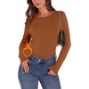 WIHOLL Long Sleeve Thermal Shirt for Women Light Fleece Tops Fall 2026 Crew Neck Casual Basic T-Shirts(F-brown)