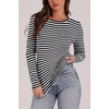 WIHOLL Long Sleeve Thermal Shirt for Women Light Fleece Tops Fall 2026 Crew Neck Casual Basic T-Shirts(Stripe Black)
