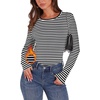 WIHOLL Long Sleeve Thermal Shirt for Women Light Fleece Tops Fall 2026 Crew Neck Casual Basic T-Shirts(Stripe Black)