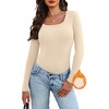 WIHOLL Long Sleeve Thermal Shirts for Women Fall Tops(Beige)