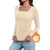 WIHOLL Long Sleeve Thermal Shirts for Women Fall Tops(Beige)