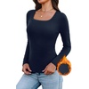WIHOLL Long Sleeve Thermal Shirts for Women Fall Tops(Navy Blue)
