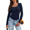 WIHOLL Long Sleeve Thermal Shirts for Women Fall Tops(Navy Blue)