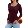 WIHOLL Long Sleeve Thermal Shirts for Women Fall Tops(Wine)