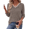 WIHOLL Long Sleeve Womens Shirts Lightweight Fall Tunic Top V Neck Sweaters(01-khaki)