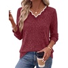 WIHOLL Long Sleeve Womens Shirts Lightweight Fall Tunic Top V Neck Sweaters(03-red)