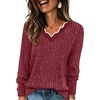 WIHOLL Long Sleeve Womens Shirts Lightweight Fall Tunic Top V Neck Sweaters(03-red)