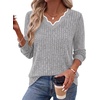 WIHOLL Long Sleeve Womens Shirts Lightweight Fall Tunic Top V Neck Sweaters(04-grey)
