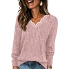 WIHOLL Long Sleeve Womens Shirts Lightweight Fall Tunic Top V Neck Sweaters(05-pink)