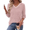WIHOLL Long Sleeve Womens Shirts Lightweight Fall Tunic Top V Neck Sweaters(05-pink)