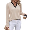 WIHOLL V Neck Business Casual Tops Fall Blouses Trendy Long Sleeve Shirts(Apricot With Black)