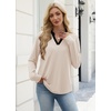 WIHOLL V Neck Business Casual Tops Fall Blouses Trendy Long Sleeve Shirts(Apricot With Black)