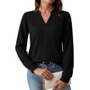 WIHOLL V Neck Business Casual Tops Fall Blouses Trendy Long Sleeve Shirts(Black)