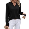 WIHOLL V Neck Business Casual Tops Fall Blouses Trendy Long Sleeve Shirts(Black)