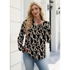 WIHOLL V Neck Business Casual Tops Fall Blouses Trendy Long Sleeve Shirts(Black Gold Lines)