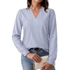 WIHOLL V Neck Business Casual Tops Fall Blouses Trendy Long Sleeve Shirts(Blue White Stripe)