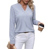 WIHOLL V Neck Business Casual Tops Fall Blouses Trendy Long Sleeve Shirts(Blue White Stripe)
