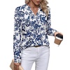 WIHOLL V Neck Business Casual Tops Fall Blouses Trendy Long Sleeve Shirts(Boho Blue Floral Print)