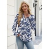 WIHOLL V Neck Business Casual Tops Fall Blouses Trendy Long Sleeve Shirts(Boho Blue Floral Print)