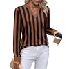 WIHOLL V Neck Business Casual Tops Fall Blouses Trendy Long Sleeve Shirts(Brown Black Stripe)