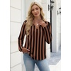 WIHOLL V Neck Business Casual Tops Fall Blouses Trendy Long Sleeve Shirts(Brown Black Stripe)
