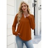 WIHOLL V Neck Business Casual Tops Fall Blouses Trendy Long Sleeve Shirts(Caramel)