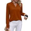 WIHOLL V Neck Business Casual Tops Fall Blouses Trendy Long Sleeve Shirts(Caramel)