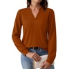 WIHOLL V Neck Business Casual Tops Fall Blouses Trendy Long Sleeve Shirts(Caramel)