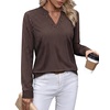 WIHOLL V Neck Business Casual Tops Fall Blouses Trendy Long Sleeve Shirts(Dark Brown Stripe)