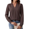 WIHOLL V Neck Business Casual Tops Fall Blouses Trendy Long Sleeve Shirts(Dark Brown Stripe)