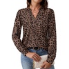 WIHOLL V Neck Business Casual Tops Fall Blouses Trendy Long Sleeve Shirts(Leopard Print)