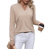 WIHOLL V Neck Business Casual Tops Fall Blouses Trendy Long Sleeve Shirts(Light Brown Stripe)