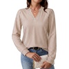 WIHOLL V Neck Business Casual Tops Fall Blouses Trendy Long Sleeve Shirts(Light Brown Stripe)