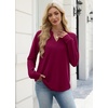 WIHOLL V Neck Business Casual Tops Fall Blouses Trendy Long Sleeve Shirts(Purple Red)