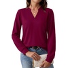 WIHOLL V Neck Business Casual Tops Fall Blouses Trendy Long Sleeve Shirts(Purple Red)