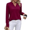 WIHOLL V Neck Business Casual Tops Fall Blouses Trendy Long Sleeve Shirts(Purple Red)