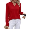 WIHOLL V Neck Business Casual Tops Fall Blouses Trendy Long Sleeve Shirts(Red)