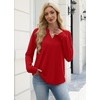 WIHOLL V Neck Business Casual Tops Fall Blouses Trendy Long Sleeve Shirts(Red)