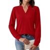 WIHOLL V Neck Business Casual Tops Fall Blouses Trendy Long Sleeve Shirts(Red)