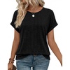 WIHOLL Women Lightweight Textured Shirts Casual Short Sleeve Tunic Tops Loose Fit 2026 Summer Spring Blouses Plain/Print(Black)
