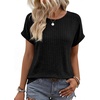 WIHOLL Women Lightweight Textured Shirts Casual Short Sleeve Tunic Tops Loose Fit 2026 Summer Spring Blouses Plain/Print(Black)