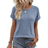 WIHOLL Women Lightweight Textured Shirts Casual Short Sleeve Tunic Tops Loose Fit 2026 Summer Spring Blouses Plain/Print(Blue)