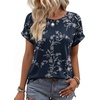 WIHOLL Women Lightweight Textured Shirts Casual Short Sleeve Tunic Tops Loose Fit 2026 Summer Spring Blouses Plain/Print(Blue Floral)