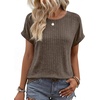 WIHOLL Women Lightweight Textured Shirts Casual Short Sleeve Tunic Tops Loose Fit 2026 Summer Spring Blouses Plain/Print(Coffee)