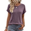 WIHOLL Women Lightweight Textured Shirts Casual Short Sleeve Tunic Tops Loose Fit 2026 Summer Spring Blouses Plain/Print(Purple Red)