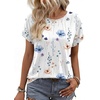 WIHOLL Women Lightweight Textured Shirts Casual Short Sleeve Tunic Tops Loose Fit 2026 Summer Spring Blouses Plain/Print(White Floral)